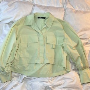 Zara Boxy Light Neon Lime Shirt, modern inspired boxy shape and front pockets